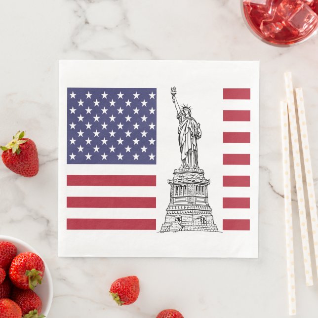 American Flag Statue of Liberty Paper Napkins (Insitu)