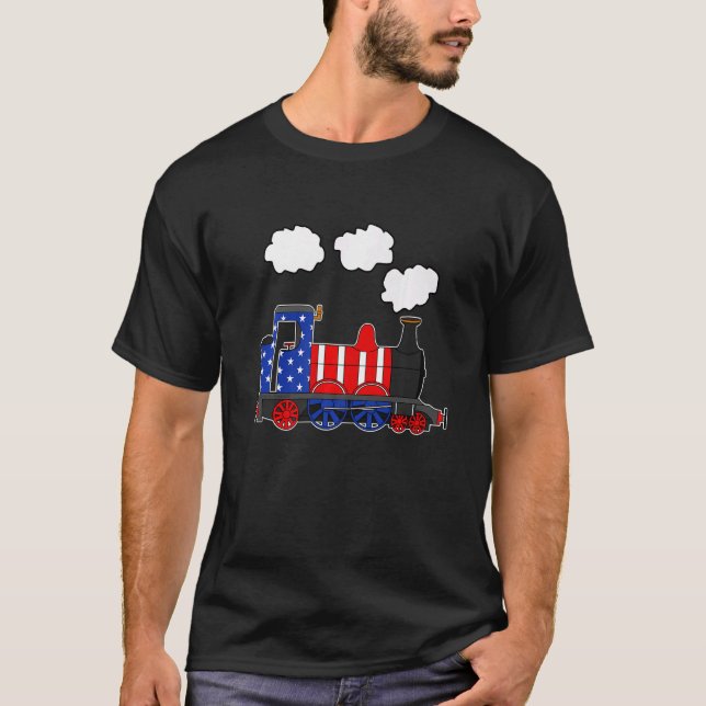 American Flag Steam Train 4th July Usa Railroad Tr T-Shirt (Front)