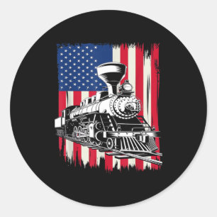 American flag steam train lover tee steam train classic round sticker