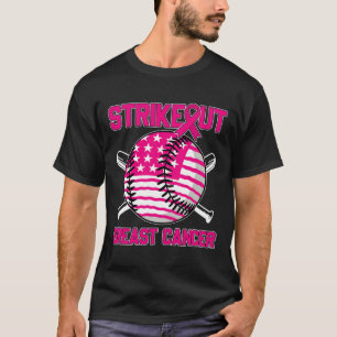 American Flag Strikeout Breast Cancer Baseball T-S T-Shirt