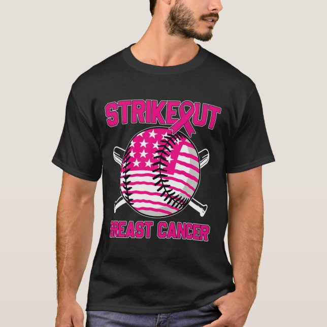 American Flag Strikeout Breast Cancer Baseball T-S T-Shirt (Front)