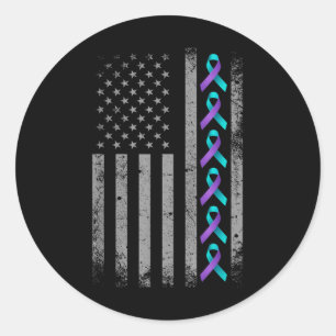 American Flag Suicide Prevention Awareness Ribbon  Classic Round Sticker