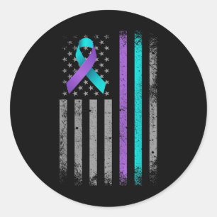 American Flag Suicide Prevention Awareness Ribbon Classic Round Sticker