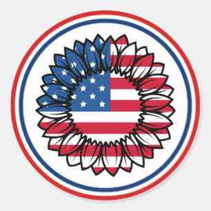 American Flag Sunflower-32222 Classic Round Sticker