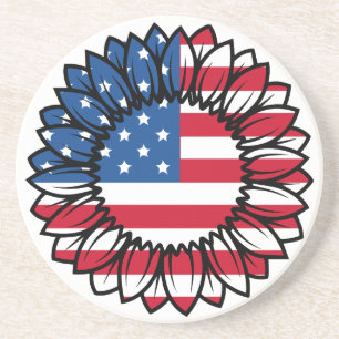 American Flag Sunflower-32222 Coaster