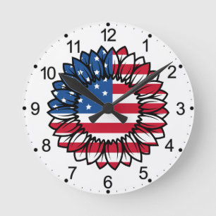 American Flag Sunflower-32222 Round Clock