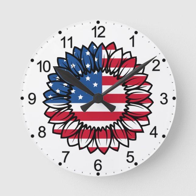 American Flag Sunflower-32222 Round Clock (Front)