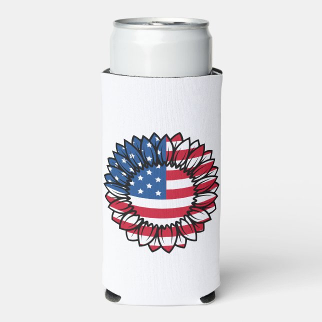 American Flag Sunflower-32222 Seltzer Can Cooler (Seltzer Front)