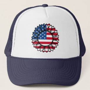 American Flag Sunflower-32222 Trucker Hat
