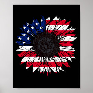 American flag sunflower 4th of july independence poster