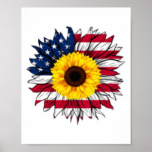 American Flag Sunflower 4th Of July Independence U Poster
