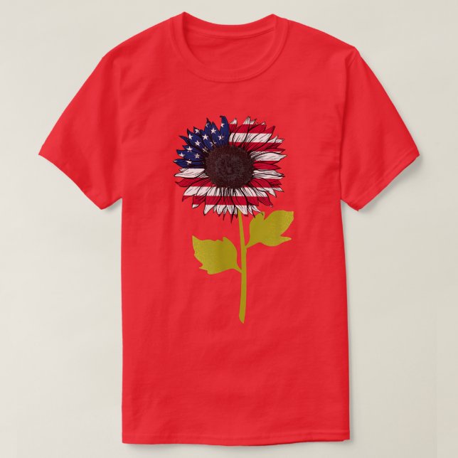 American Flag Sunflower 4th of July Independence U T-Shirt (Design Front)