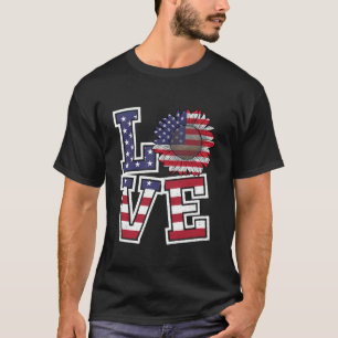 American Flag Sunflower 4th Of July Love America U T-Shirt