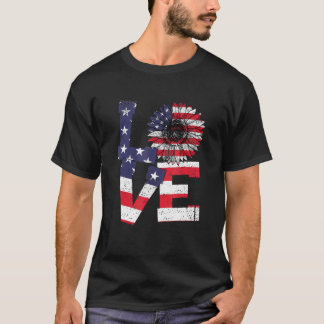 American Flag Sunflower America Patriotic 4th July T-Shirt