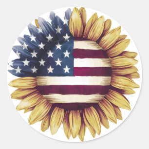 American Flag Sunflower Classic Round Sticker