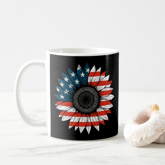 American Flag Sunflower Coffee Mug (With Donut)
