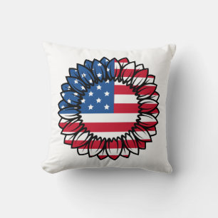 American Flag Sunflower  Cushion