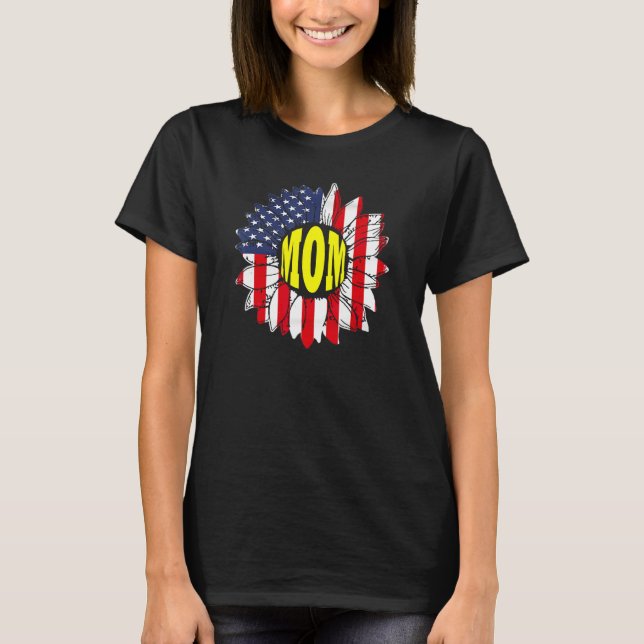 American Flag Sunflower Graphic 4th of July  Mom T-Shirt (Front)
