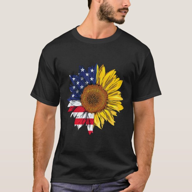 American Flag Sunflower Independence 4th Of July P T-Shirt (Front)