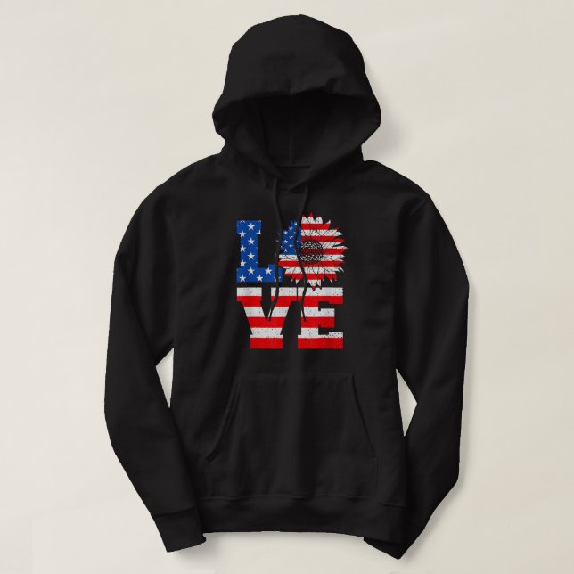 American Flag Sunflower Love 4th Of July Independe Hoodie (Design Front)
