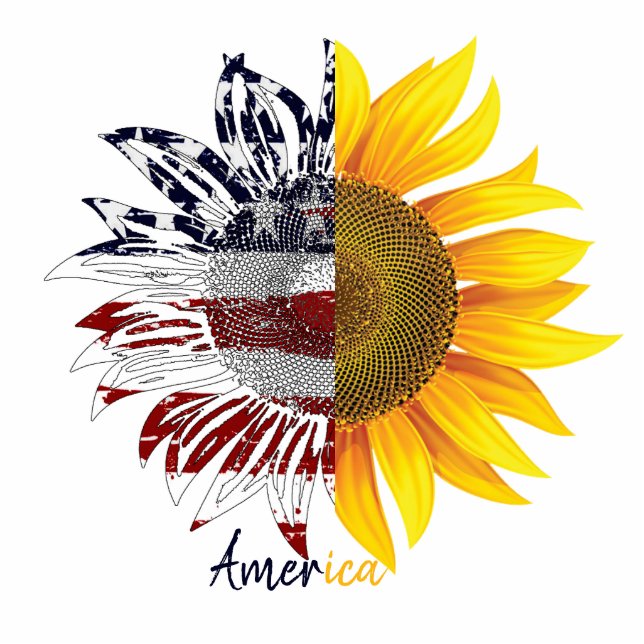 American flag sunflower magnet photo sculpture magnet (Front)