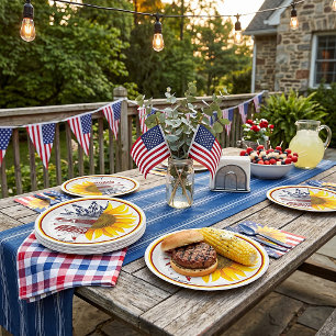 American flag sunflower paper plate