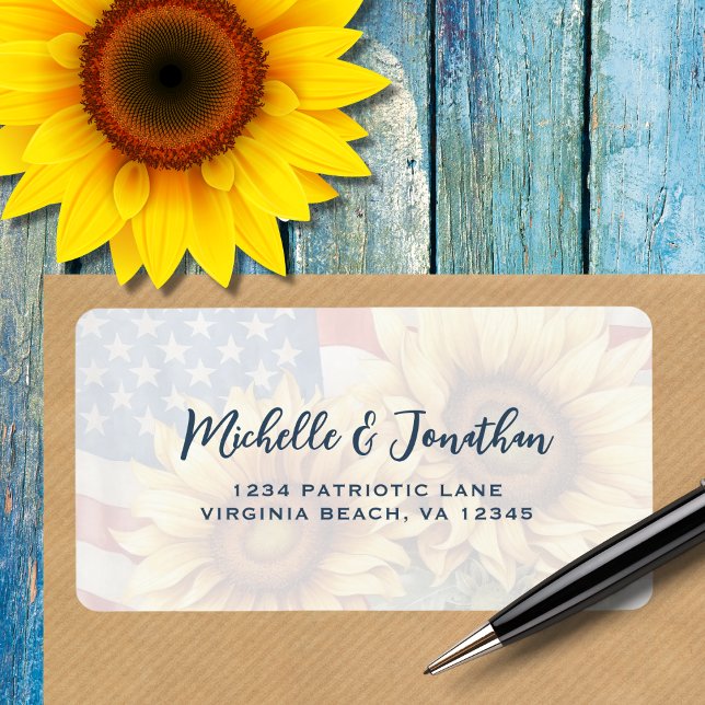 American Flag Sunflower Patriotic Return Address Label (American Flag Sunflower Wedding Return Address Label)