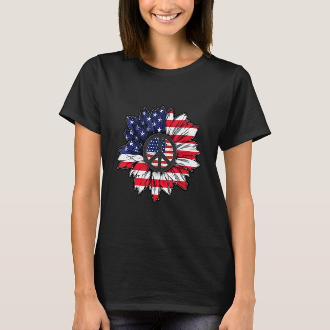 American Flag Sunflower Peace America Patriot Labo T-Shirt (Front)