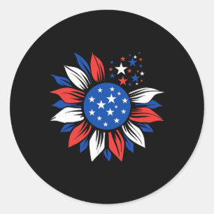 American Flag Sunflower Red White Blue 4th Of July Classic Round Sticker