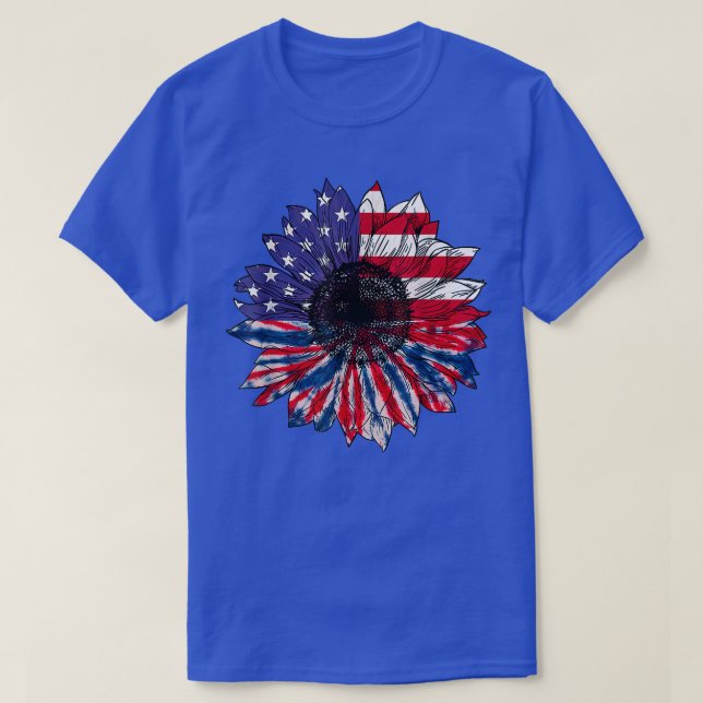 American Flag Sunflower Red White Blue Tie Dye 4th T-Shirt (Design Front)