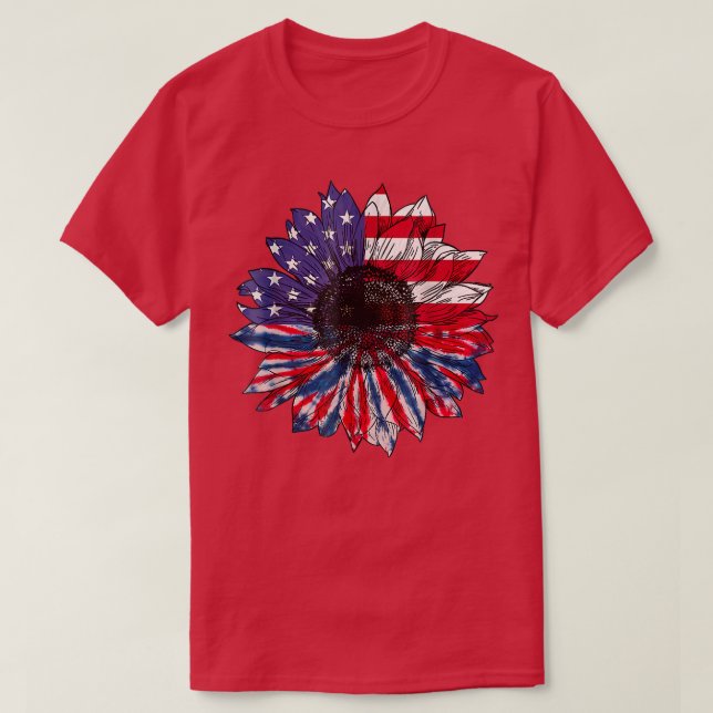 American Flag Sunflower Red White Blue Tie Dye 4th T-Shirt (Design Front)
