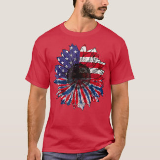 American Flag Sunflower Red White Blue Tie Dye 4th T-Shirt
