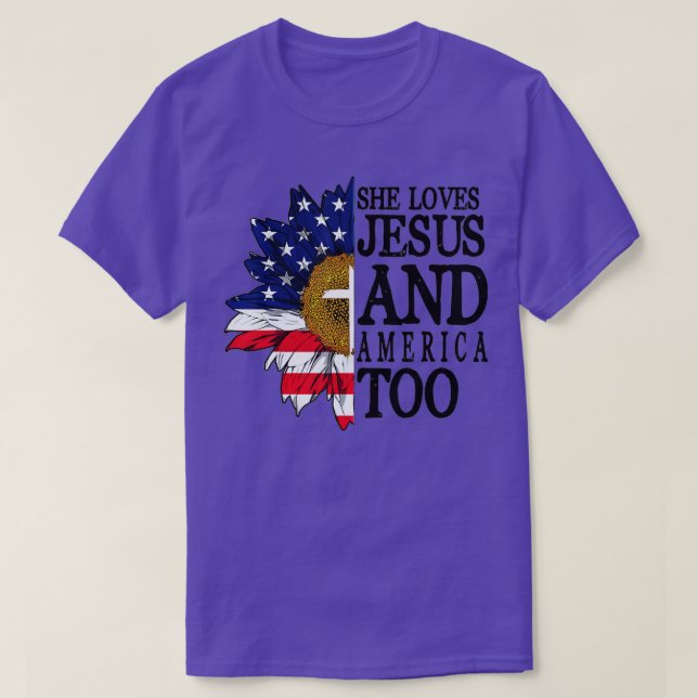 American Flag Sunflower She Loves Jesus And Americ T-Shirt (Design Front)