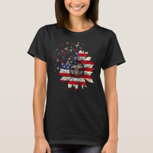 American Flag Sunflower The Caduceus Medical Symbo T-Shirt