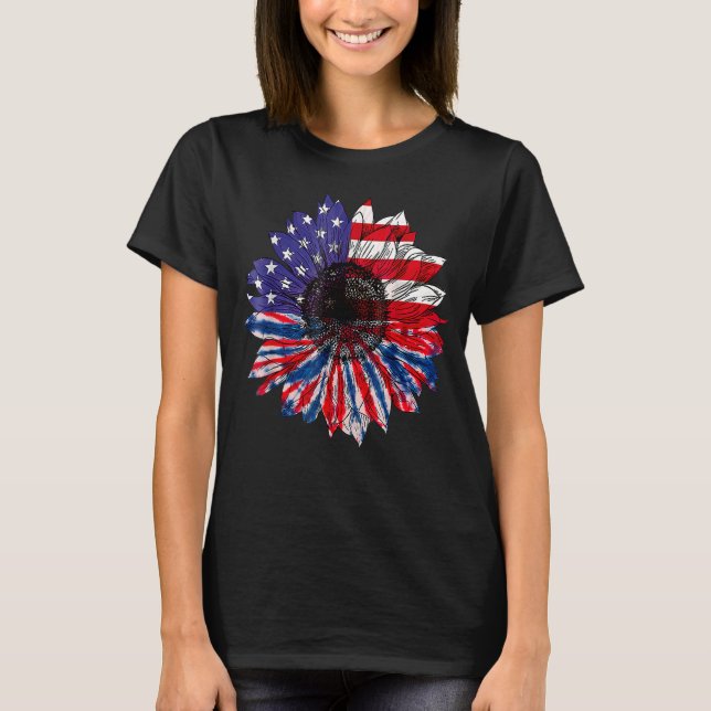 American Flag Sunflower Tie Dye  4th Of July Patri T-Shirt (Front)