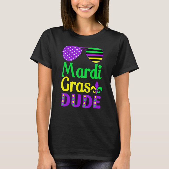 American Flag Sunglasses Mardi Gras Dude T-Shirt (Front)
