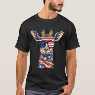 American Flag Sunglasses USA Patriotic Giraffe 4th T-Shirt