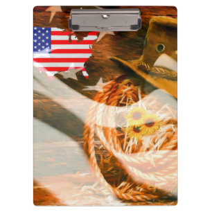 American Flag Sunrays Cowboy Hat Lasso Clipboard