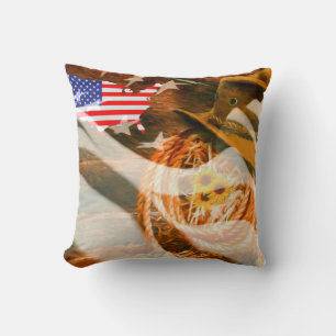 American Flag Sunrays Cowboy Hat Lasso Cushion