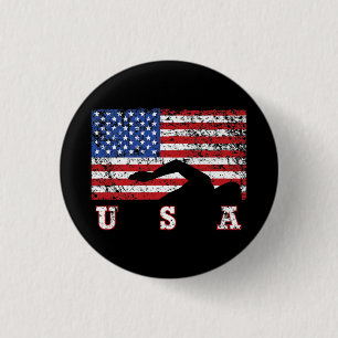 American Flag Swimming USA Gift Swim Team Premium 3 Cm Round Badge