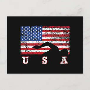 American Flag Swimming USA Gift Swim Team Premium Holiday Postcard