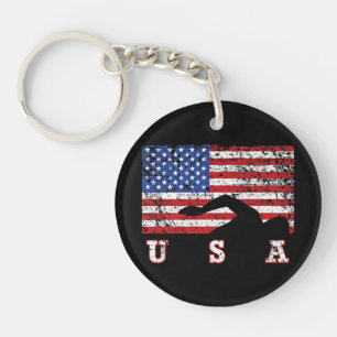 American Flag Swimming USA Gift Swim Team Premium Key Ring