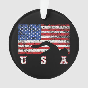 American Flag Swimming USA Gift Swim Team Premium Ornament