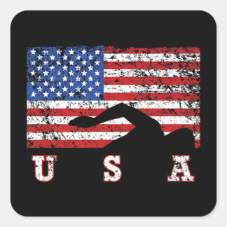 American Flag Swimming USA Gift Swim Team Premium Square Sticker