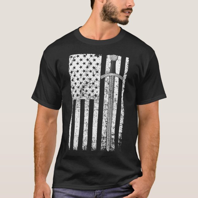 American Flag Sword Blade USA Patriotic T-Shirt (Front)