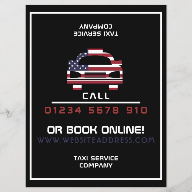American Flag Taxi Cab Logo with Price List Flyer (Front)