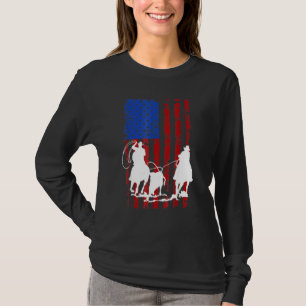American Flag Team Roping Horse 4th Of July Patrio T-Shirt