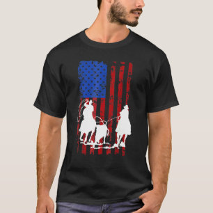 American Flag Team Roping Horse 4th Of July Patrio T-Shirt