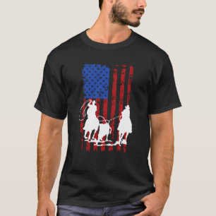 American Flag Team Roping Horse 4th Of July Patrio T-Shirt