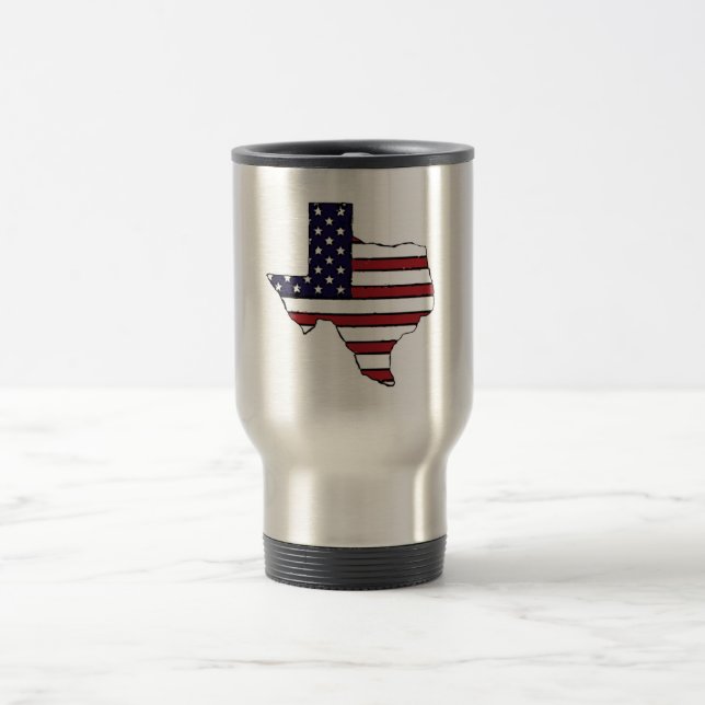 American flag Texas outline stainless travel mug (Center)